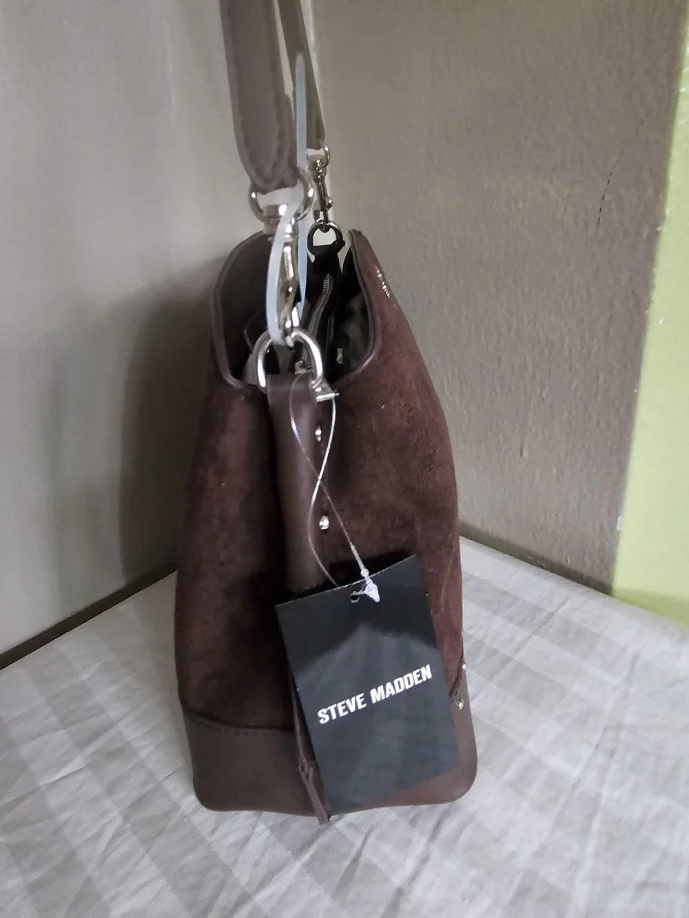 Steve Madden Dark Brown Suede & Leather Shoulder Bag